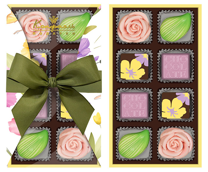 Шоколад белый, конфеты ассорти набор желтый 70г из коллекции Танцующие цветы Шоколад белый, конфеты ассорти набор желтый 70г из коллекции Танцующие цветы