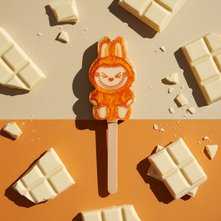 "Лабубушка" шоколад белый на палочке 19г (оранжевый декор)