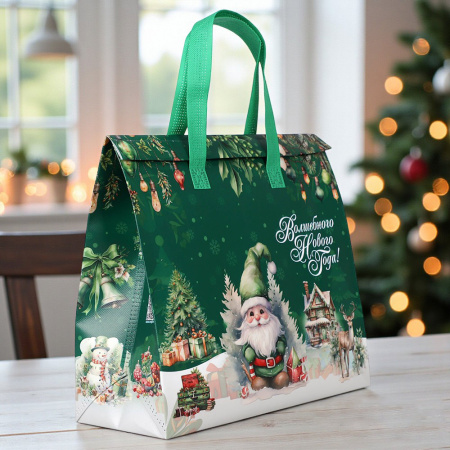 Термопакет зеленый "С Новым годом" 35х30х13 см застежка липучка