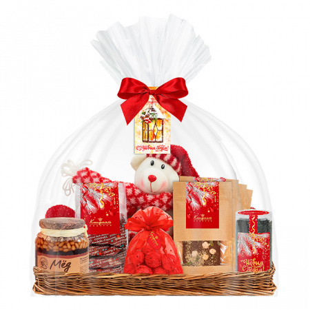 Подарочная корзина с наборами конфет: шоколад, конфеты, чай 485г