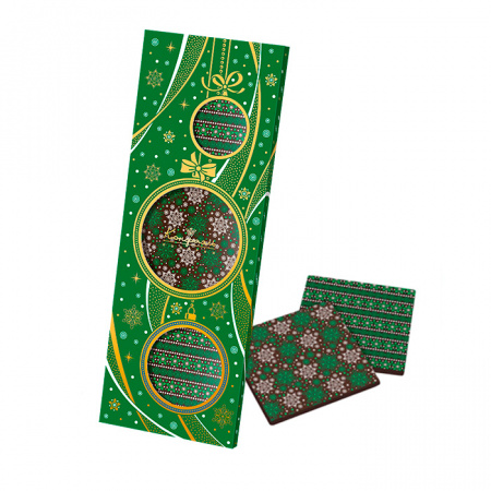 Подарочный набор зеленый: шоколад горький с декором 105г