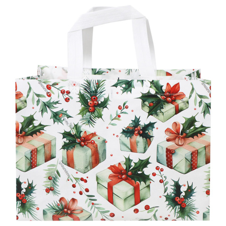Сумка белая с принтом "Подарки"  32*17*25 см