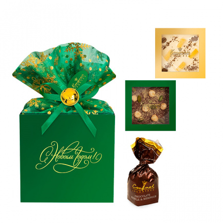 Подарочный набор Куб-мешочек : шоколад, конфеты глазированные 170г