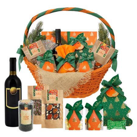 Подарочная корзина: набор шоколада, драже, конфеты глазированные,чай 1500г