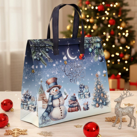 Термопакет синий "С Новым годом" 35х30х13 см застежка липучка