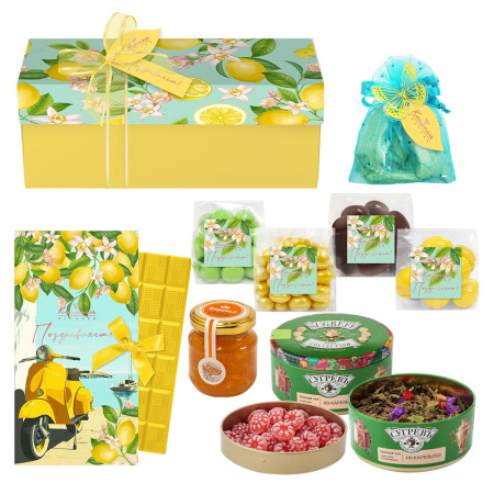 Набор: шоколад, драже, мармелад, варенье, чай