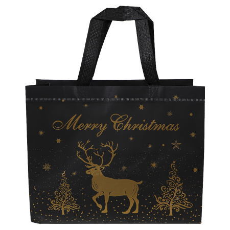 Сумка черная с золотым принтом "Олень" 32*14*25.5 см