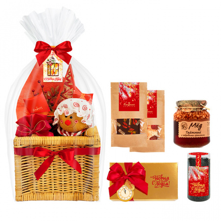 Подарочный набор-корзина: шоколад, драже, мармелад, конфеты, чай 1015г