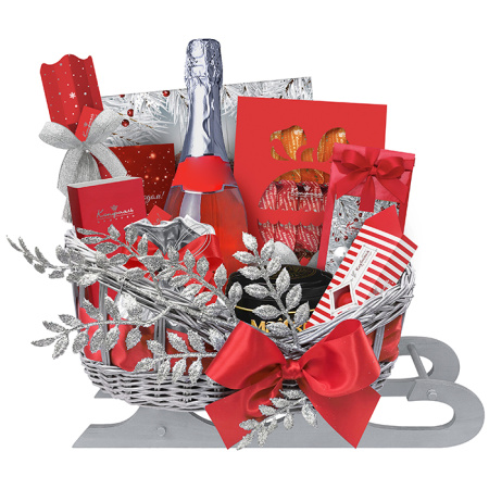 Корзина с конфетами, шоколадом, кофе, чаем