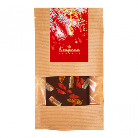 Подарочная шоколадка в крафт пакете: Шоколад горький с цукатами и ягодами 55г