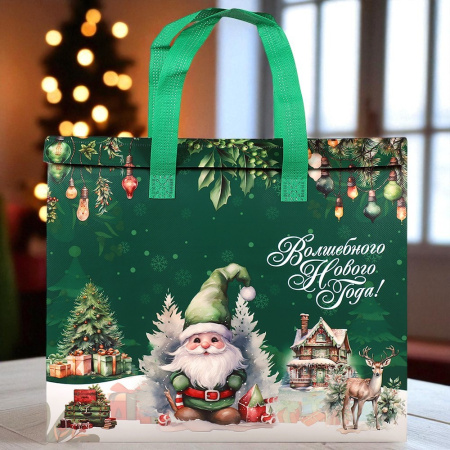 Термопакет зеленый "С Новым годом" 35х30х13 см застежка липучка