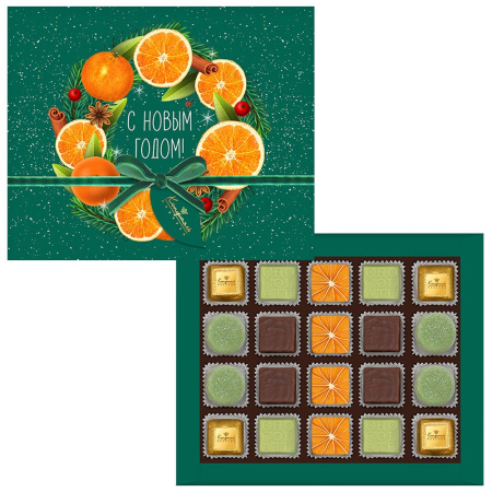 Конфеты ассорти, апельсиновое суфле в горьком шоколаде, мармелад желейный со вкусом «Зеленая дыня» 200г