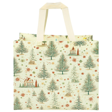 Сумка бежевая с принтом "Ёлки" 32*17*25 см