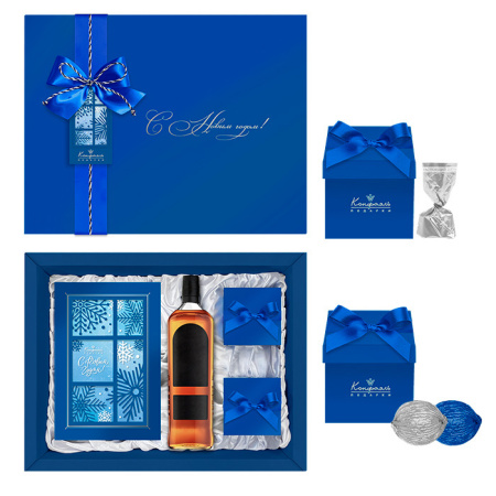 Синий  подарочный набор: шоколад, мармелад, конфеты 620г