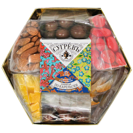 Набор драже, миндаля, цукатов и чая