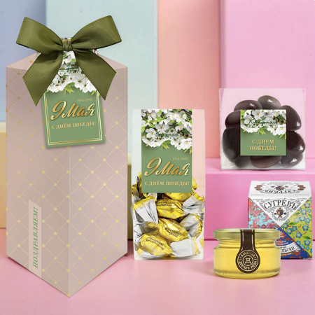 "9 мая" набор: мармелад, драже, мед, чай