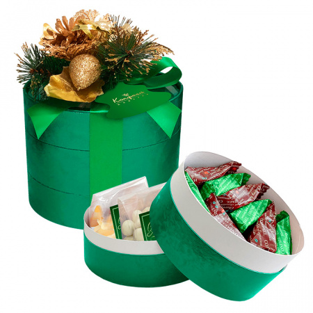 Подарочный набор коробки круглой: драже, конфеты глазированные 245г