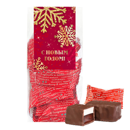 Сумочка с конфетами мармелад-суфле, фруктовые чипсы, пряник, чай