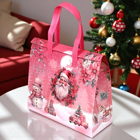 Термопакет розовый "С Новым годом" 35х30х13 см застежка липучка