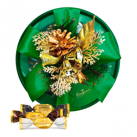 Коробка круглая: конфеты глазированные мармеладные 415г