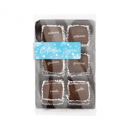 Конфеты глазированные горьким шоколадом (абрикос, слива, финик) 75г