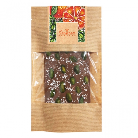 Шоколад молочный с фисташками и кокосовой стружкой 55г