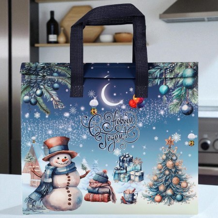 Термопакет синий "С Новым годом" 35х30х13 см застежка липучка Термопакет синий "С Новым годом" 35х30х13 см застежка липучка