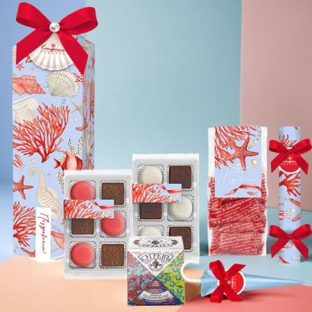 Набор: шоколадные конфеты ассорти, суфле, мармелад-суфле, конфета ручной работы, чай