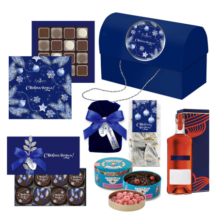 Сундучок с конфетами: суфле, мармелад, ассорти, драже, чай