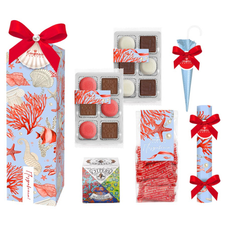 Набор: шоколадные конфеты ассорти, суфле, мармелад-суфле, конфета ручной работы, чай