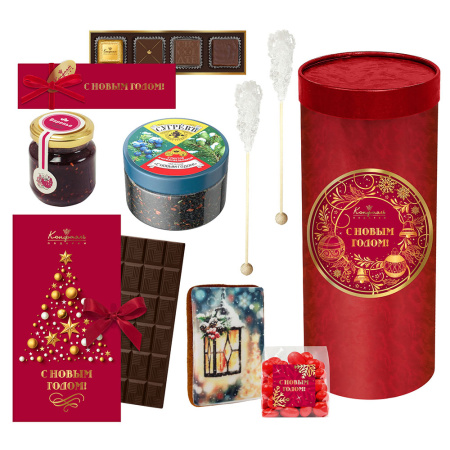 Набор с конфетами ассорти, пряником, чаем, вареньем, сахаром
