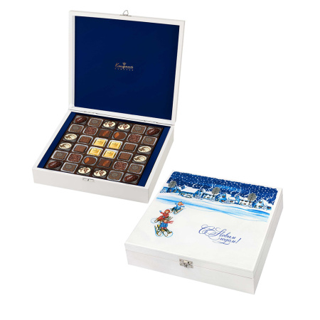 Шкатулка с конфетами ассорти, марципановыми, ручной работы 345г