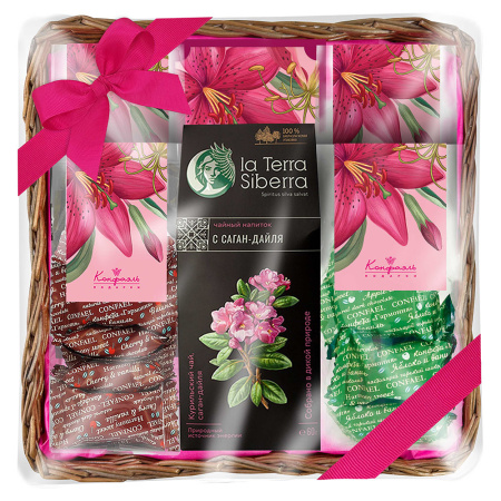 Корзина:  конфеты глазированные, конфеты "Ассорти", чайный напиток