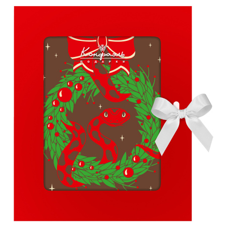 Открытка красная из молочного шоколада с декором