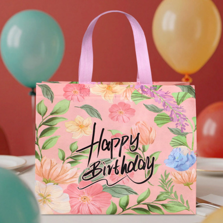 Сумка "С днем рождения" розовая 32*14*25.5 см