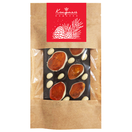 Шоколад горький с кумкватом и драже «Кедр» в белом шоколаде