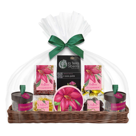 Подарочная корзина: драже, конфеты глазированные, чай