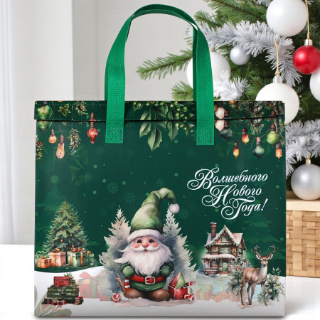 Термопакет зеленый "С Новым годом" 35х30х13 см застежка липучка