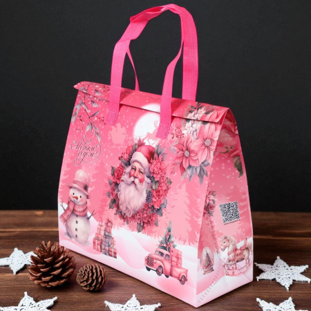 Термопакет розовый "С Новым годом" 35х30х13 см застежка липучка Термопакет розовый "С Новым годом" 35х30х13 см застежка липучка