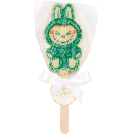 "Лабубушка" шоколад белый на палочке 19г (зеленый декор)