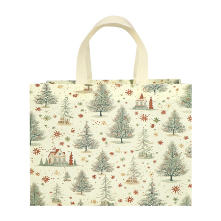 Сумка бежевая с принтом "Ёлки" 32*17*25 см