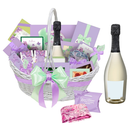 Подарочная корзина чай, драже, конфеты ассорти, шоколад