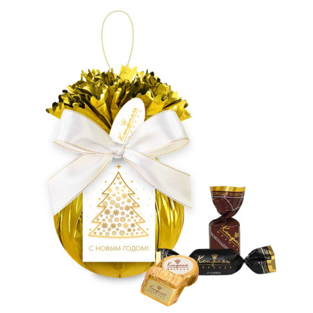 Ёлочная игрушка золотая с конфетами ассорти, суфле, сухофруктами 135г