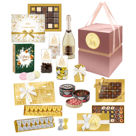 Розовый набор с конфетами: ассорти, ручной работы, драже, зефир, чай