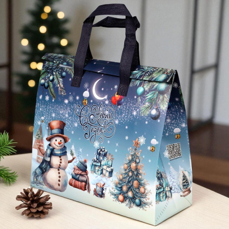 Термопакет синий "С Новым годом" 35х30х13 см застежка липучка Термопакет синий "С Новым годом" 35х30х13 см застежка липучка