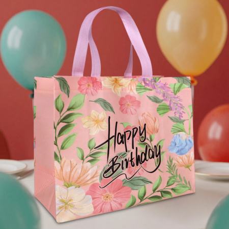 Сумка "С днем рождения" розовая 32*14*25.5 см