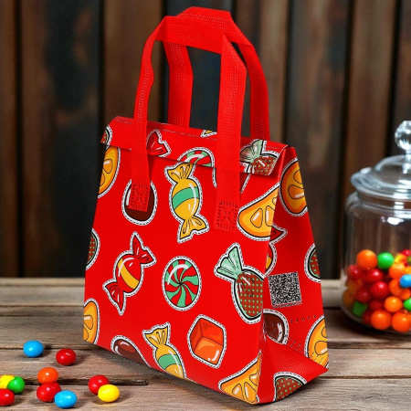 Термопакет красный "Конфеты" 21х20х10 см застежка липучка