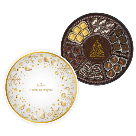 Набор круглый: шоколад, конфеты ассорти и ручной работы 385г