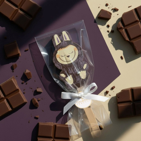 "Лабубушка" шоколад молочный на палочке 19г (фиолетовый декор)