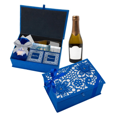 Шкатулка синяя: подарочный набор шоколада, драже, мармелада, конфеты глазированные 480г